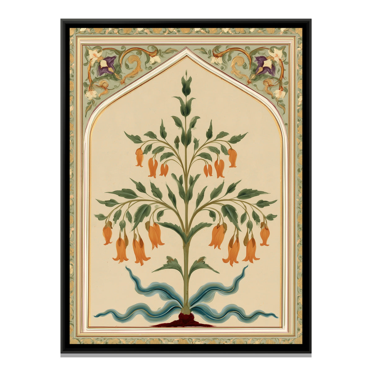 Mughal Flowering Plant — framed canvas print, front view