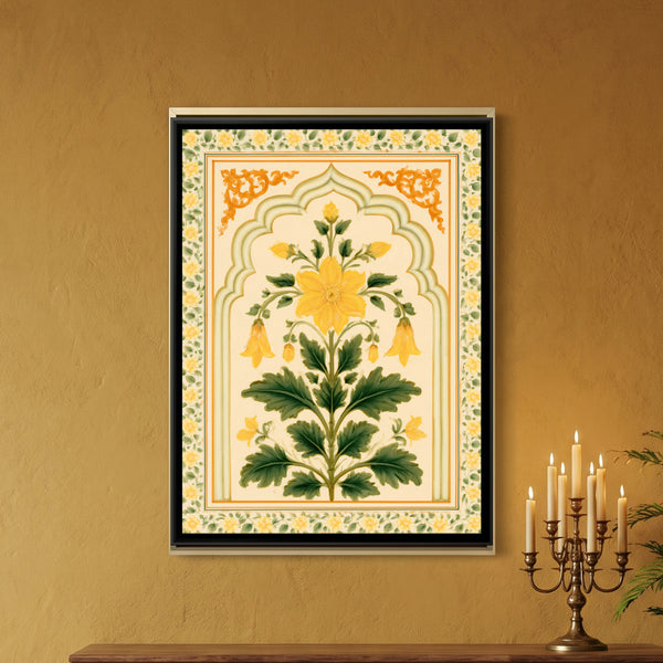 Mughal Yellow Flower — framed canvas art hung on a wall