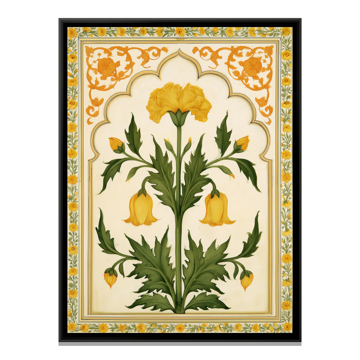 Mughal Yellow Flower — framed canvas print, front view