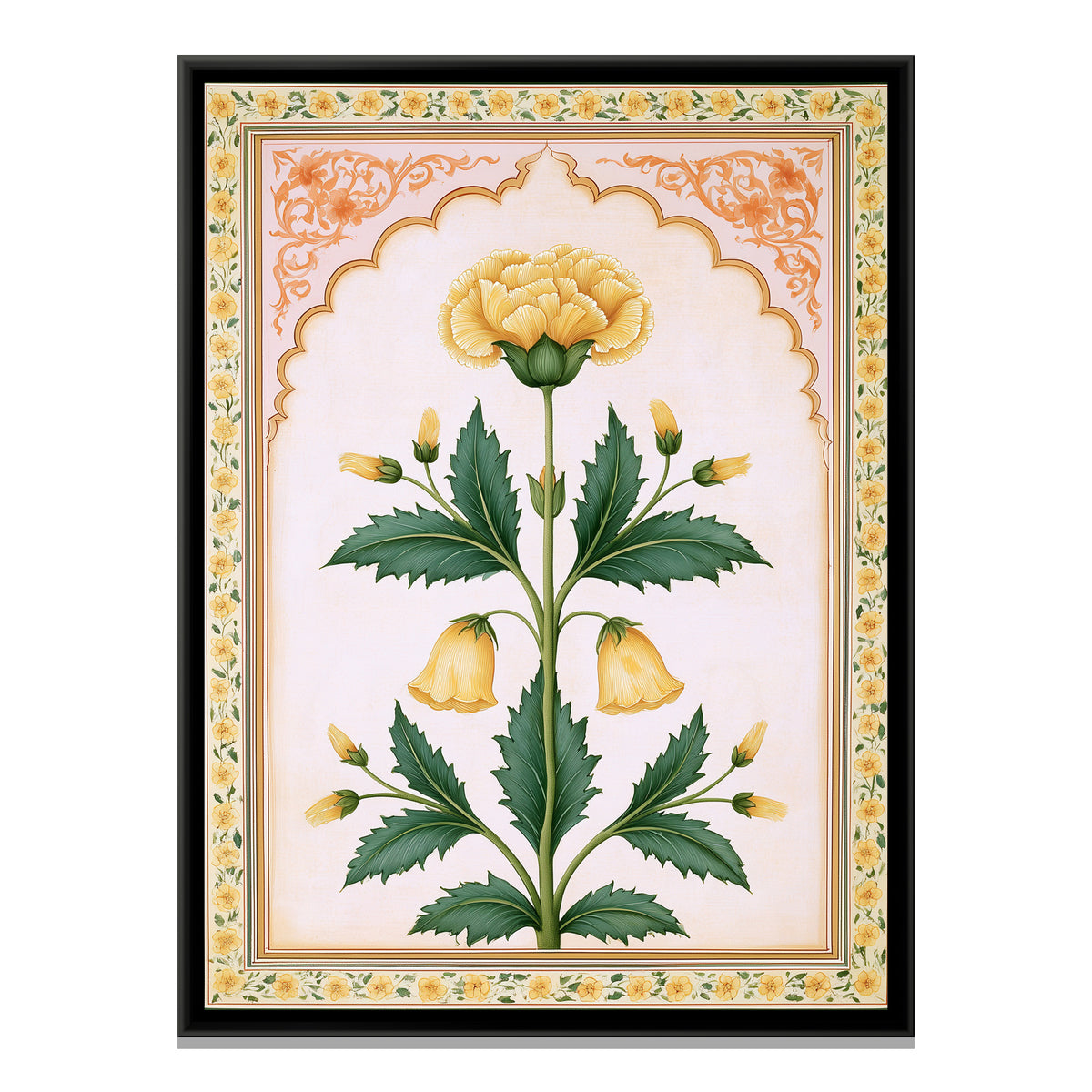 Mughal Yellow Flower — framed canvas print, front view