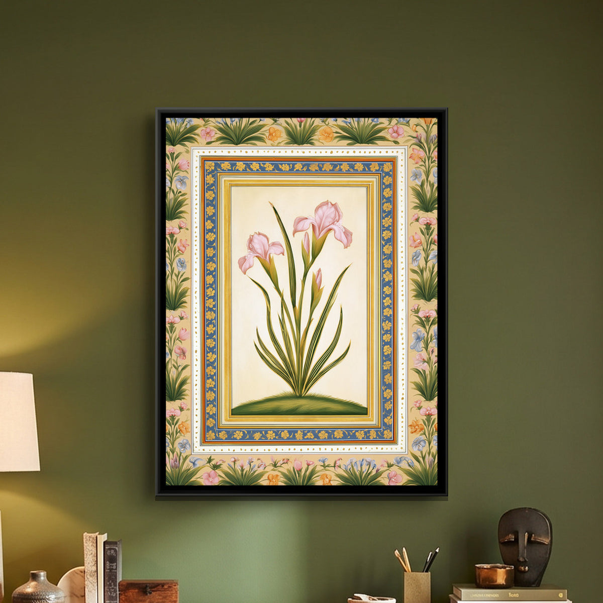 Mughal Iris — framed canvas art hung on a wall