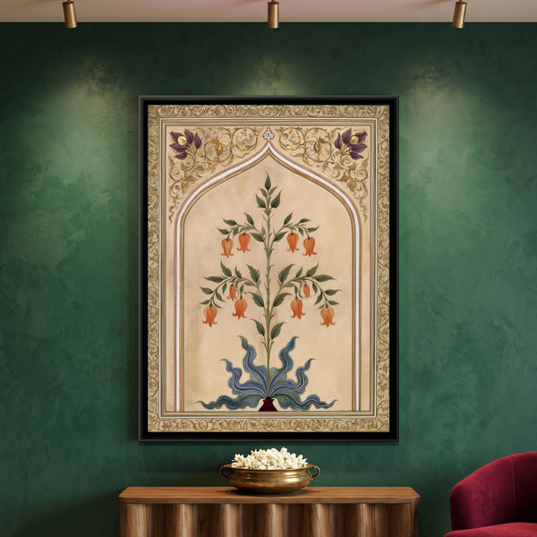 Mughal Flowering Plant — framed canvas art hung on a wall