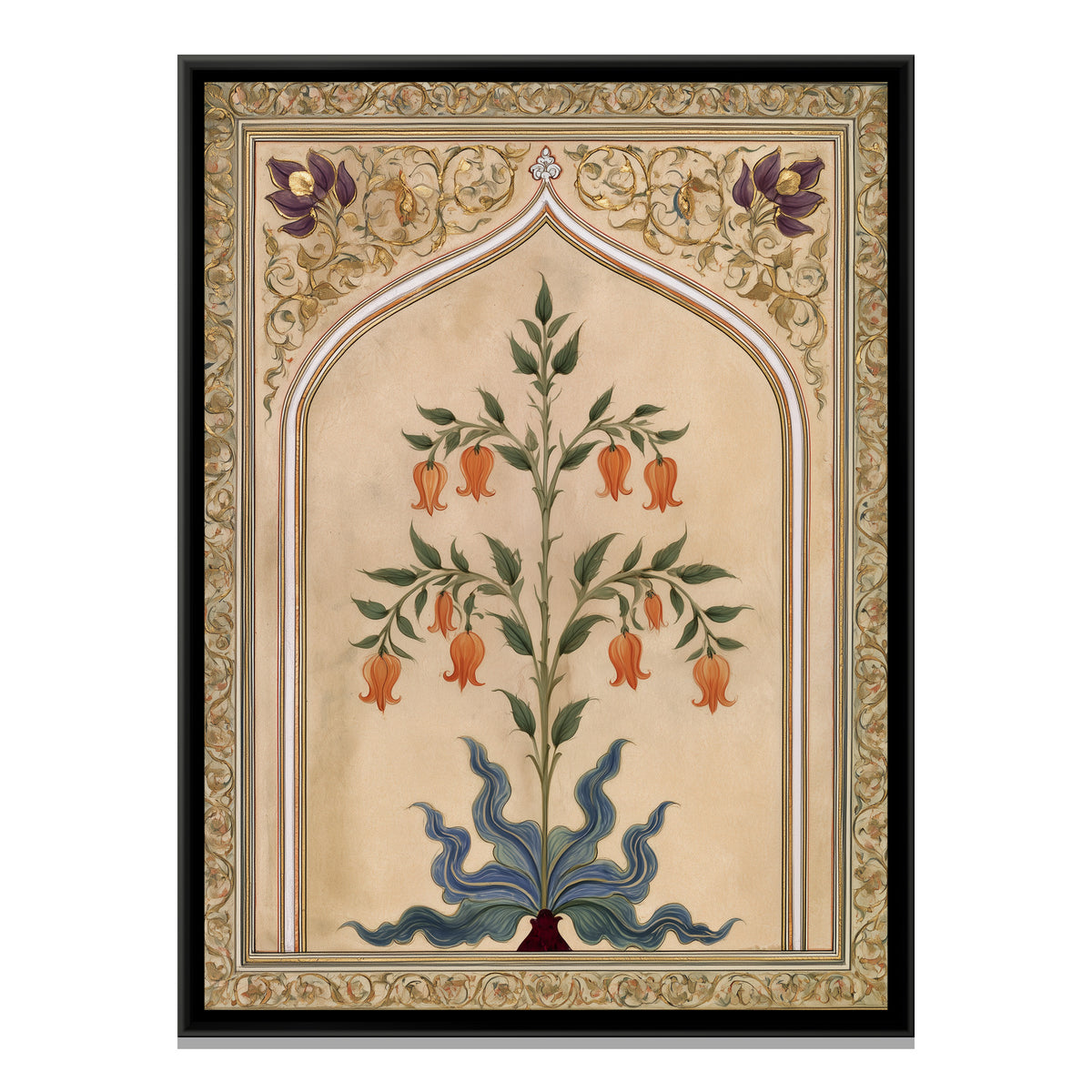 Mughal Flowering Plant — framed canvas print, front view