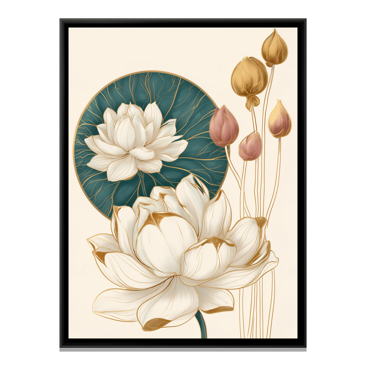 Art Nouveau Lotus — framed canvas print, front view