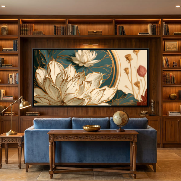 Art Nouveau Lotus — framed canvas art hung on a wall