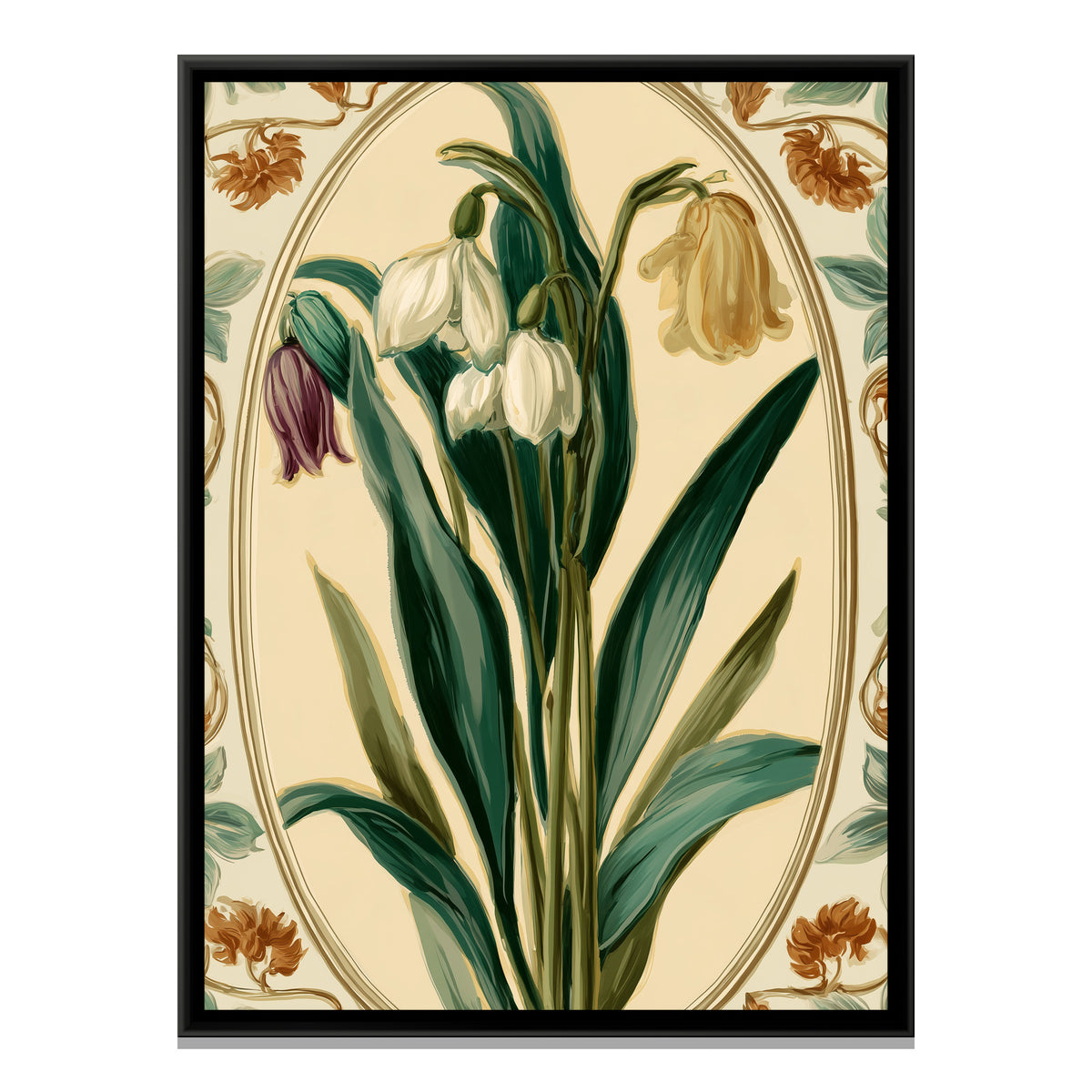 Art Nouveau Snowdrops — framed canvas print, front view