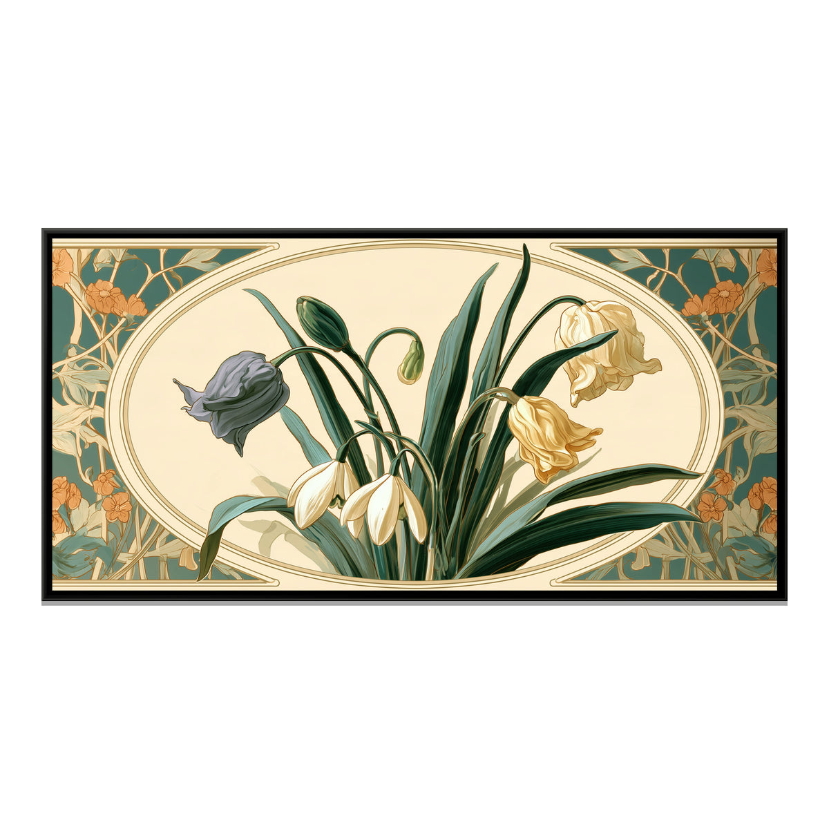 Art Nouveau Snowdrops — framed canvas print, front view