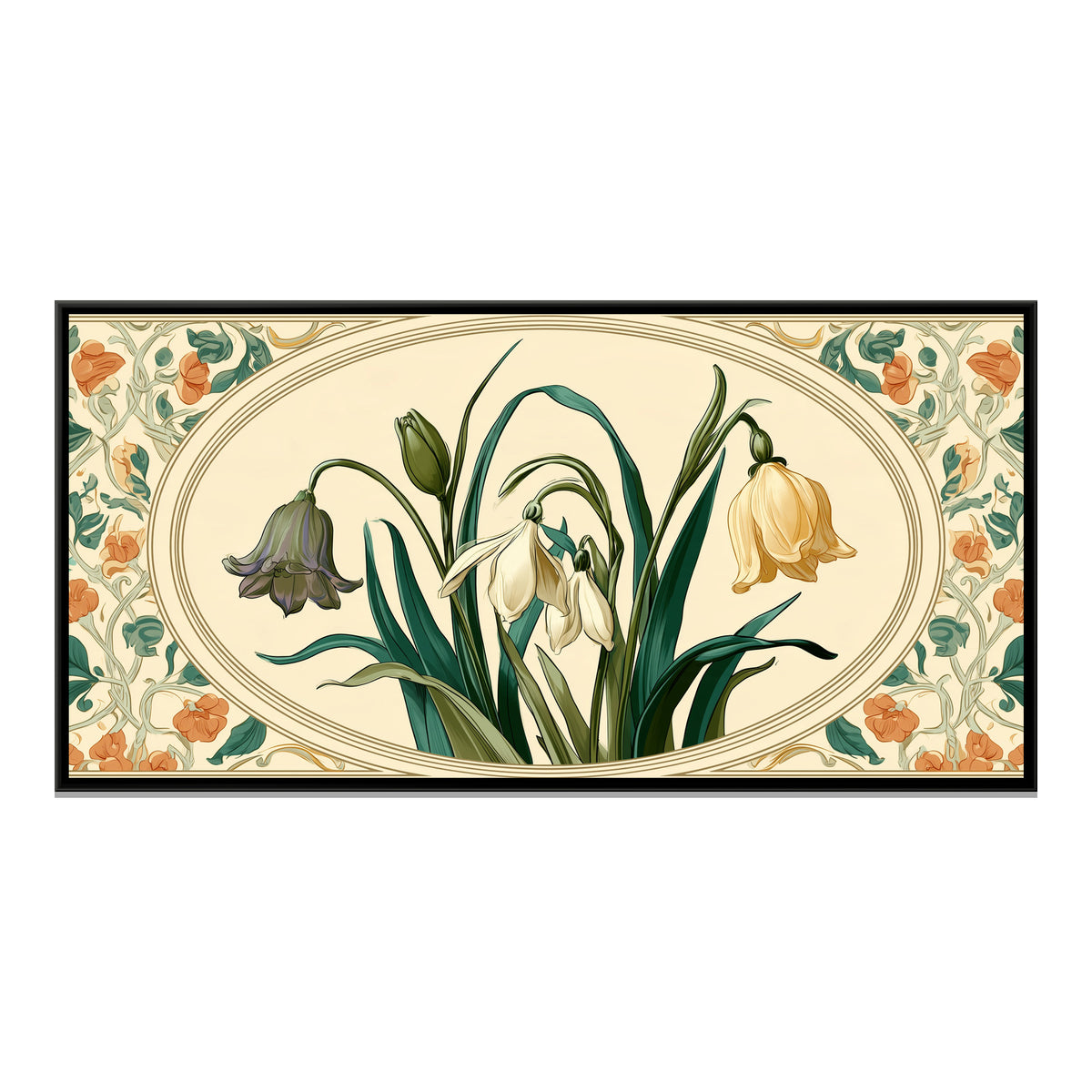 Art Nouveau Snowdrops — framed canvas print, front view