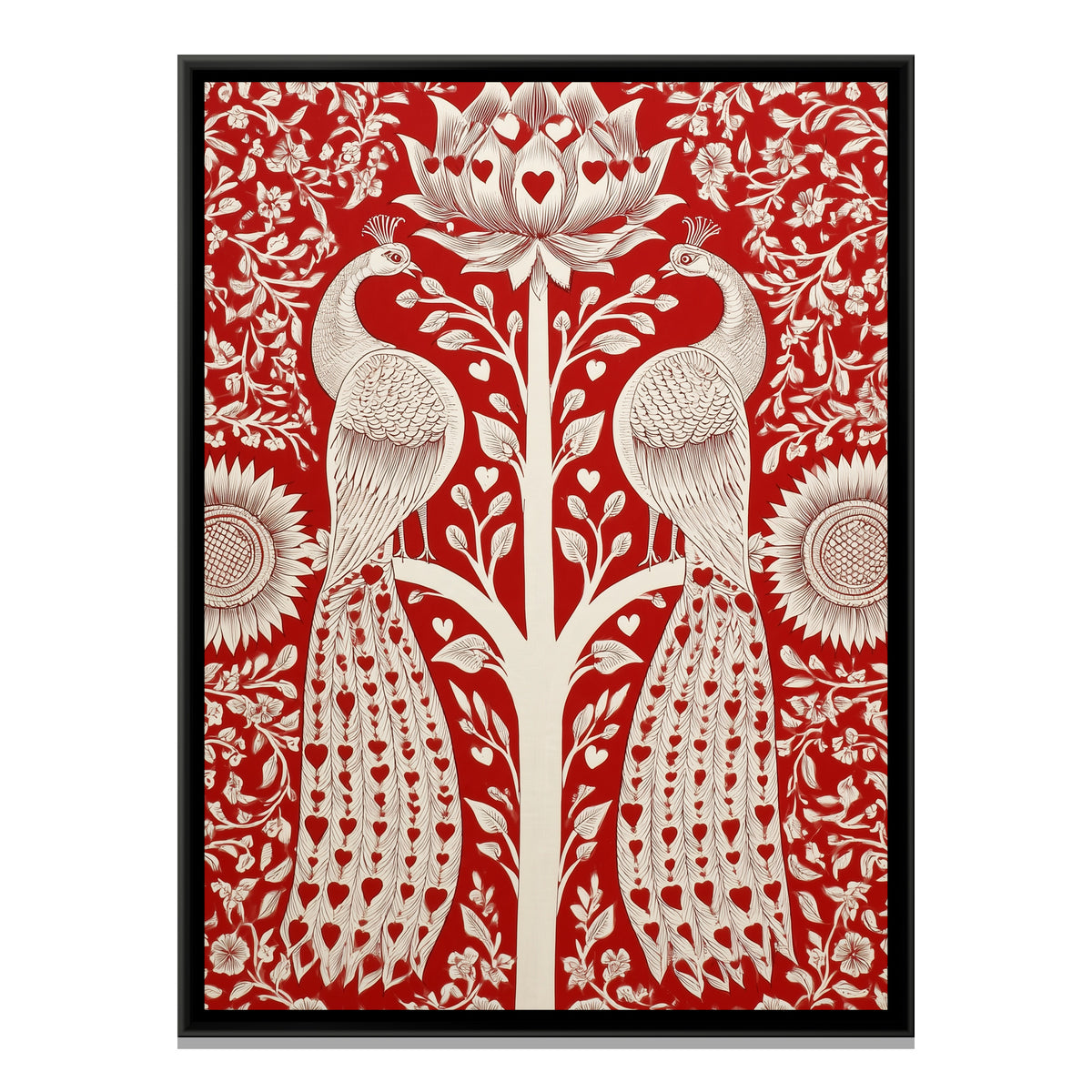 Pichwai Peacocks — framed canvas print, front view