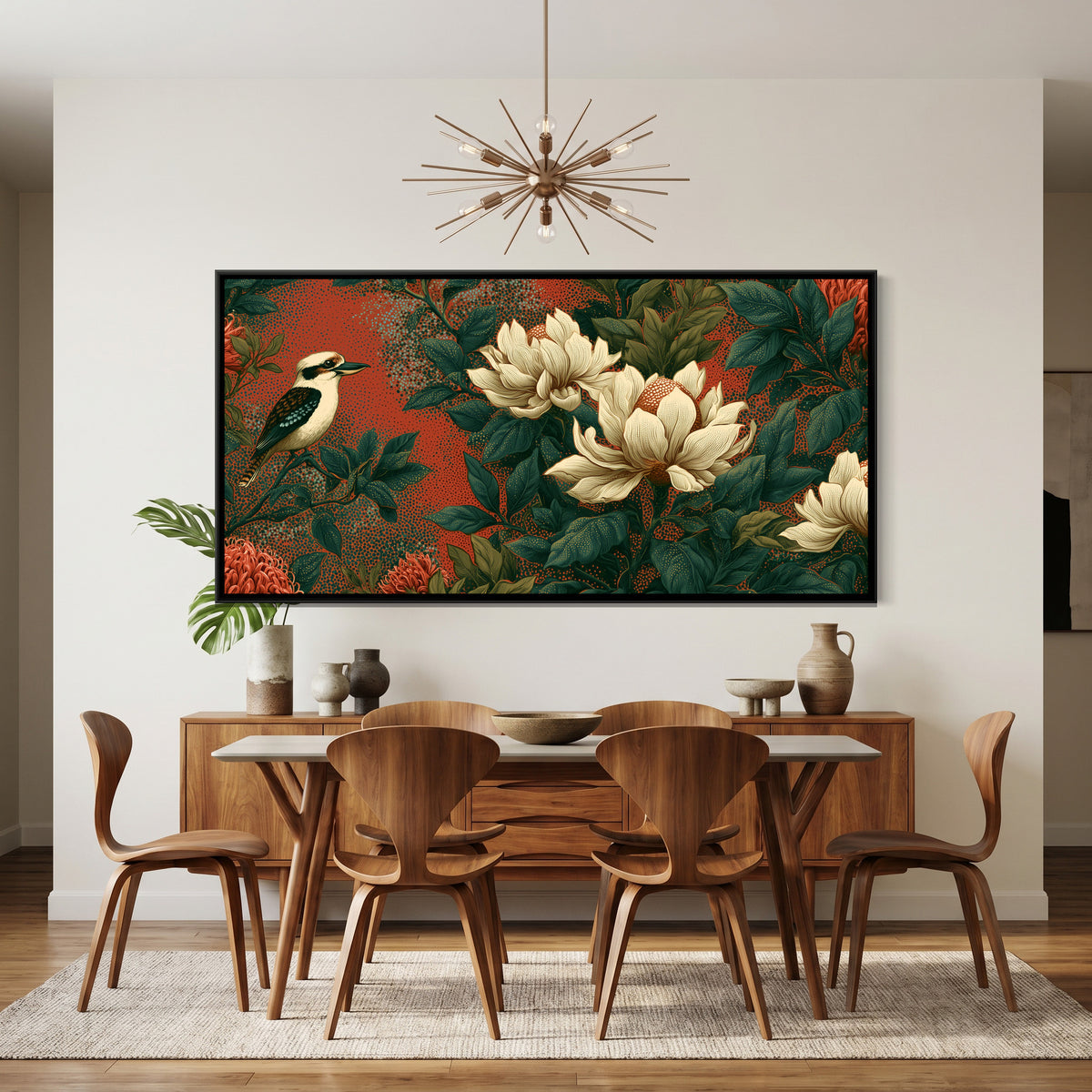 Kookaburra — canvas art shown in a second room setting