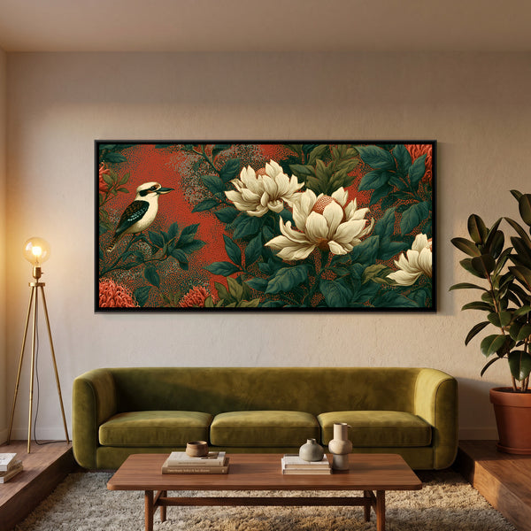 Kookaburra — framed canvas art hung on a wall