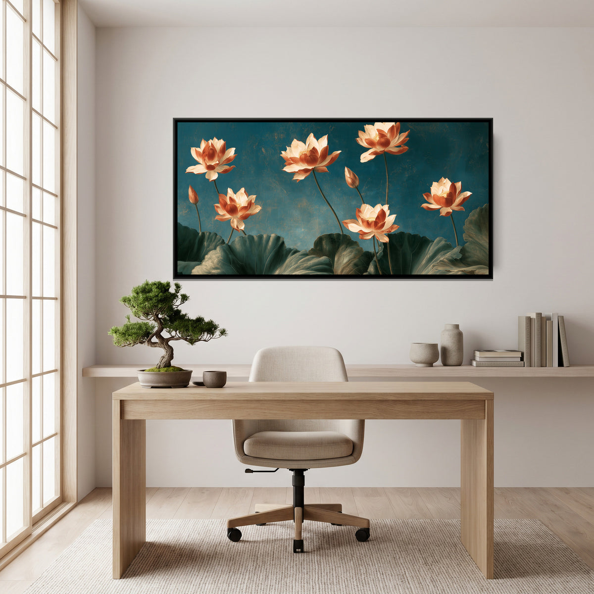 Chinoiserie Lotus — canvas art shown in a styled room