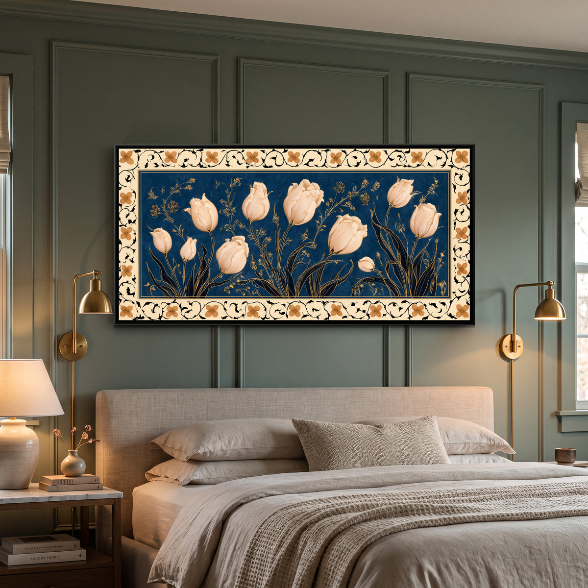 Mughal Tulips — canvas art shown in a second room setting