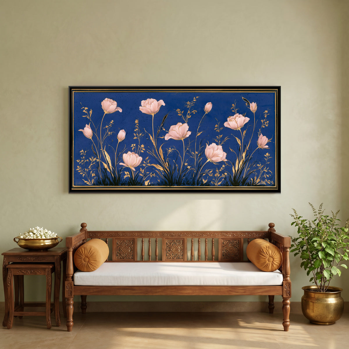 Mughal Tulips — canvas art shown in a second room setting