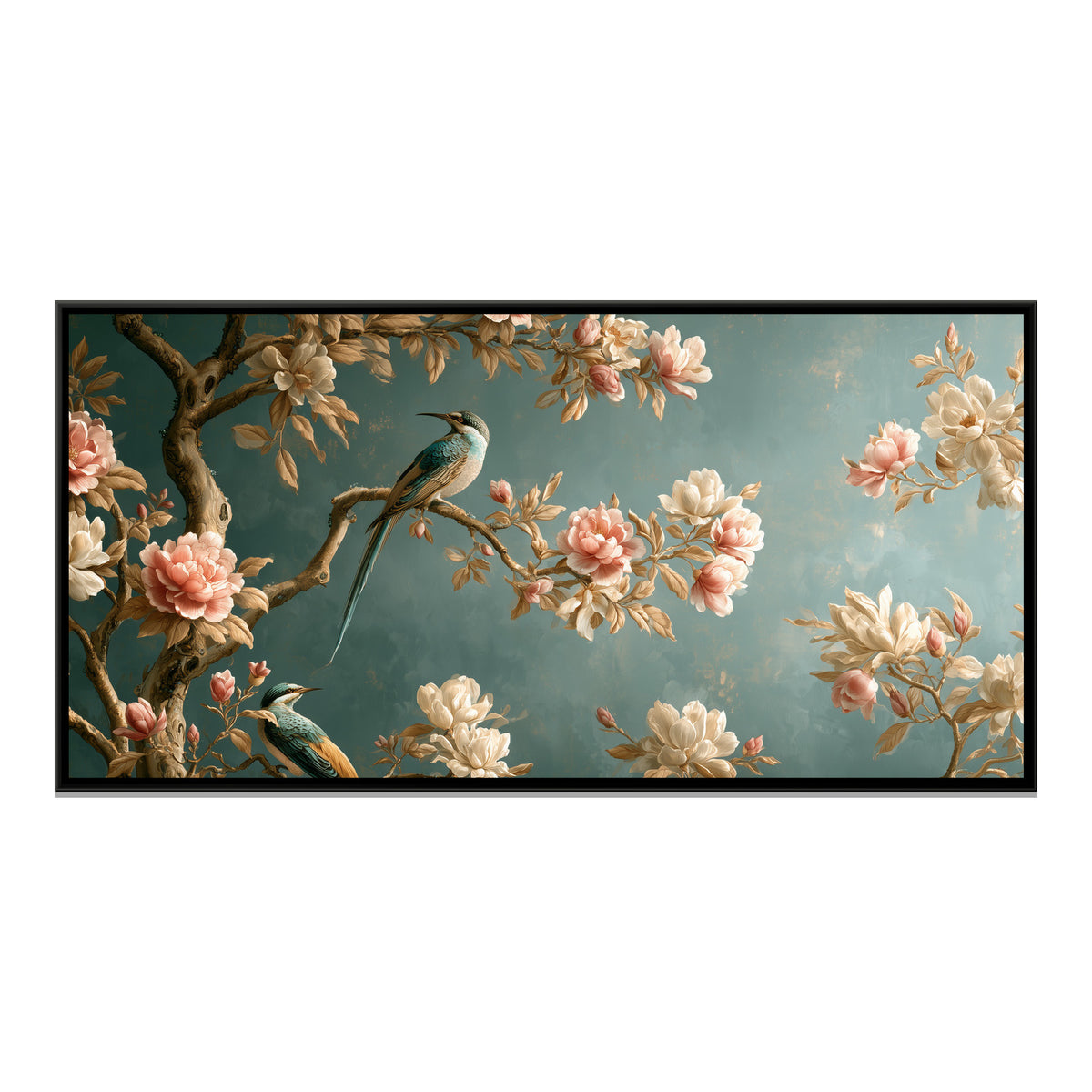 Chinoiserie Birds and Blossoms — framed canvas print, front view