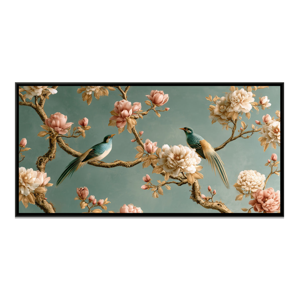 Chinoiserie Birds and Blossoms — framed canvas print, front view