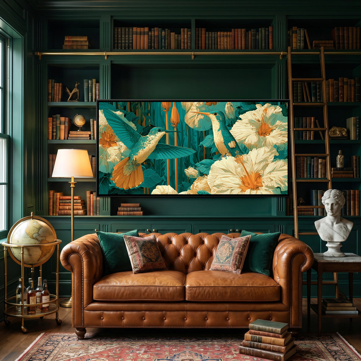 Chinoiserie Hummingbirds — canvas art shown in a second room setting