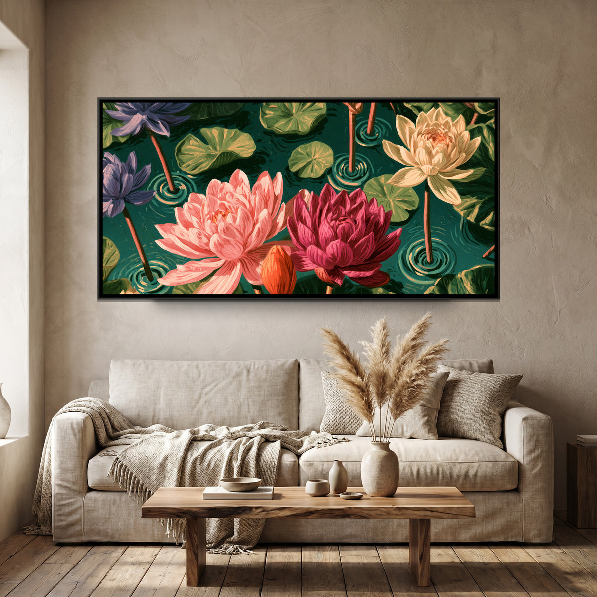 Lotus Pond — framed canvas art hung on a wall