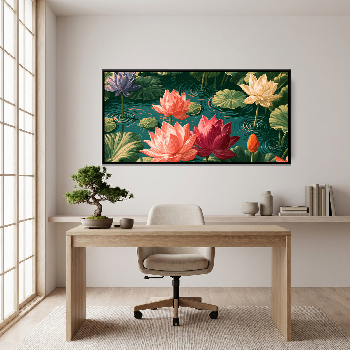 Lotus Pond — canvas art shown in a second room setting