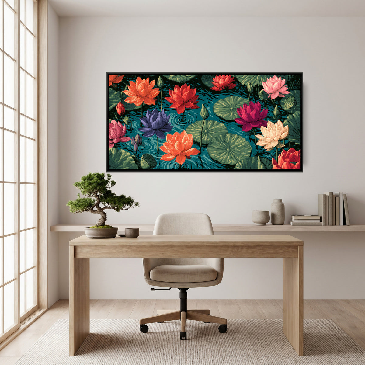 Lotus Pond — canvas art shown in a styled room