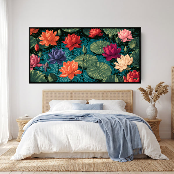 Lotus Pond — framed canvas art hung on a wall