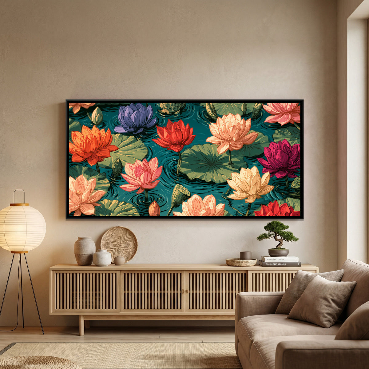 Lotus Pond — framed canvas art hung on a wall
