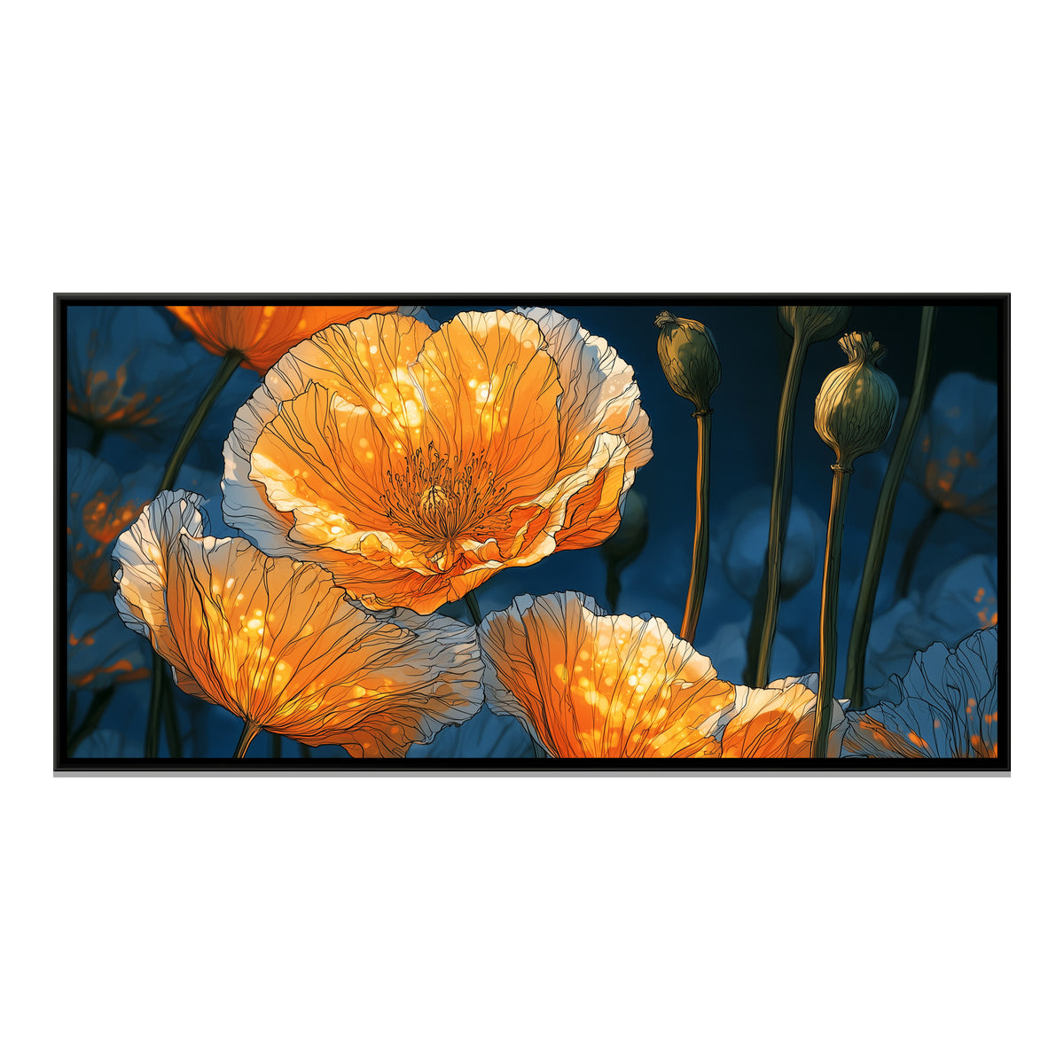 Orange Poppies — framed canvas print, front view