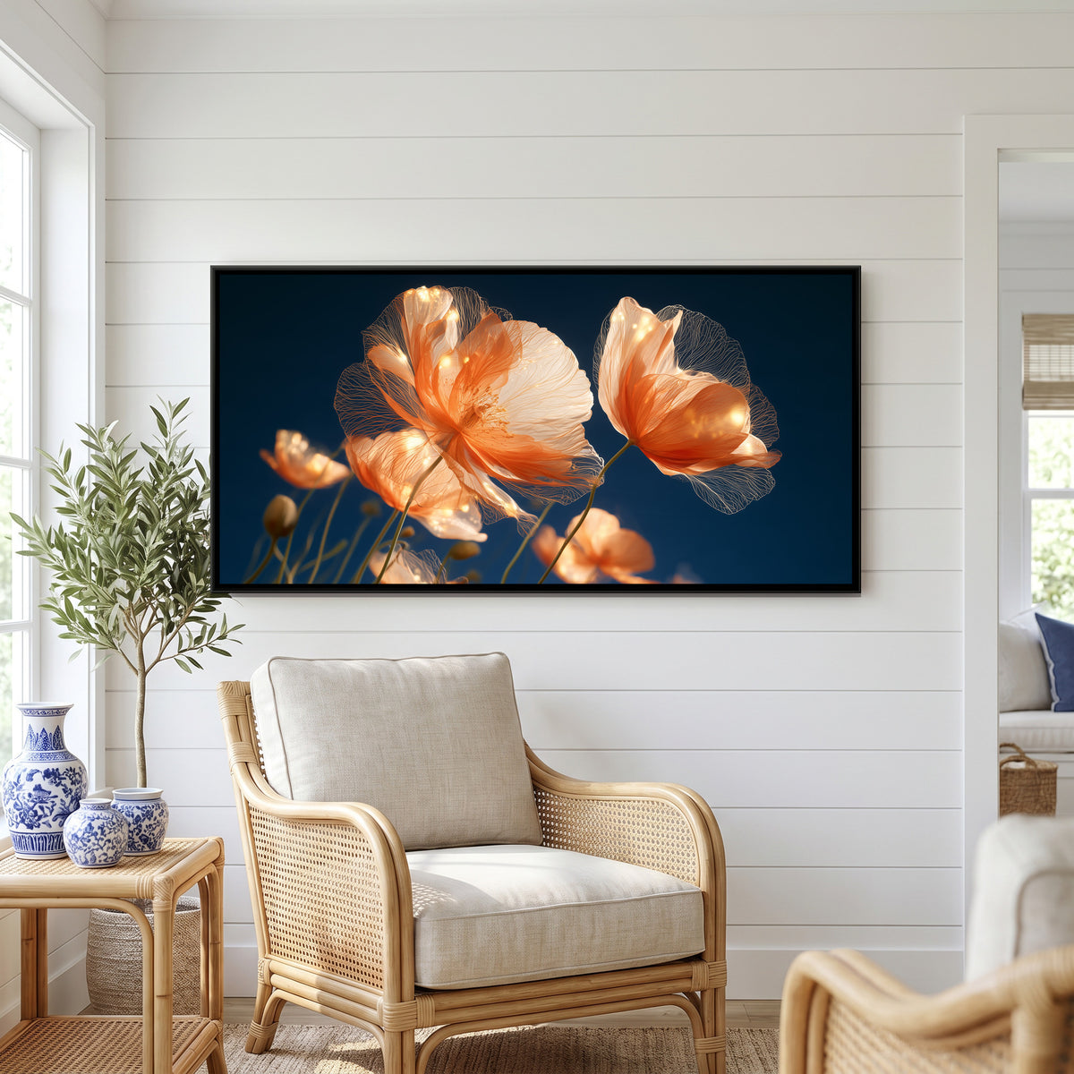 Orange Poppies — canvas art shown in a second room setting