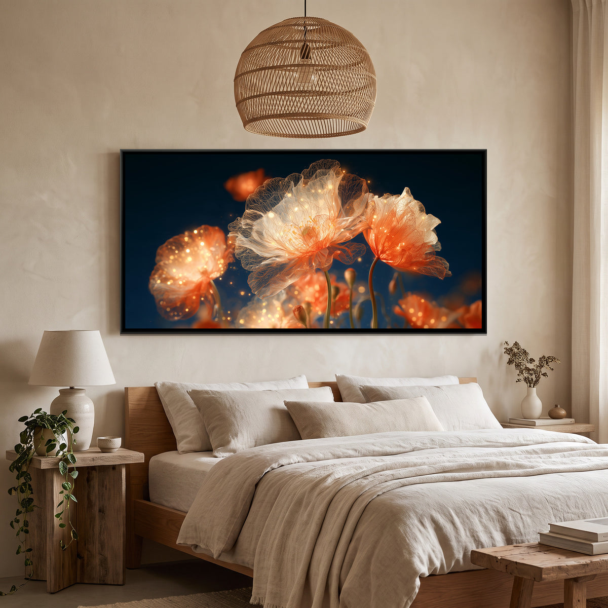 Orange Poppies — canvas art shown in a styled room