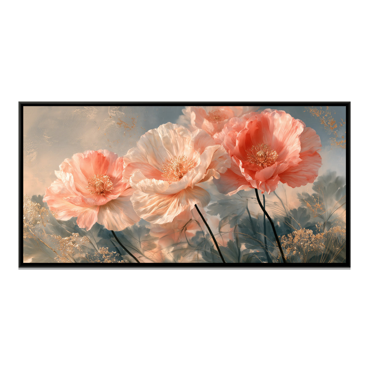 Pink Poppies — framed canvas print, front view