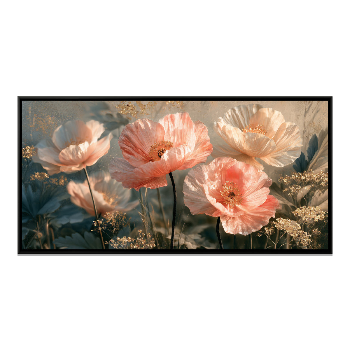 Pink Poppies — framed canvas print, front view