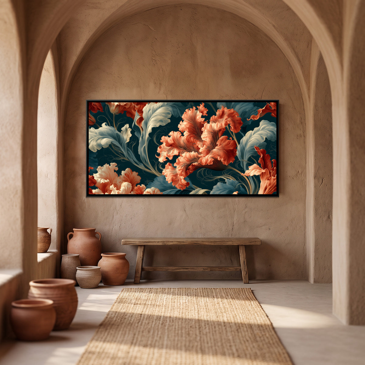 Art Nouveau Lilies — canvas art shown in a second room setting