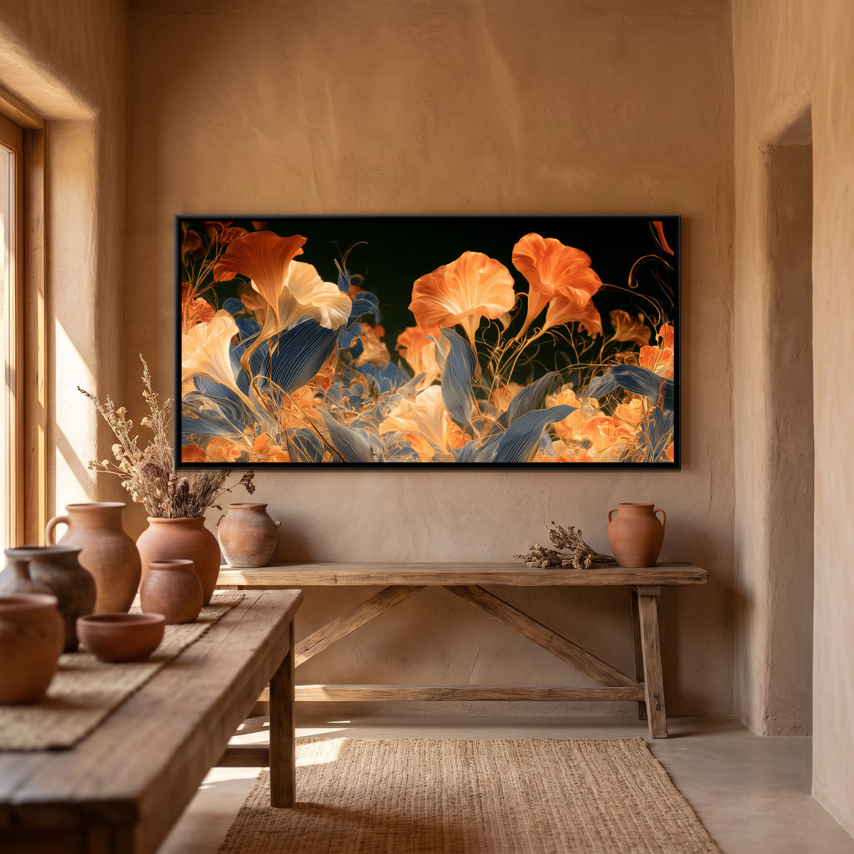 Art Nouveau Lilies — canvas art shown in a styled room
