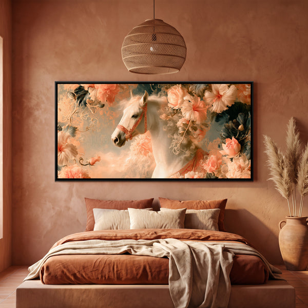 White Horse — framed canvas art hung on a wall