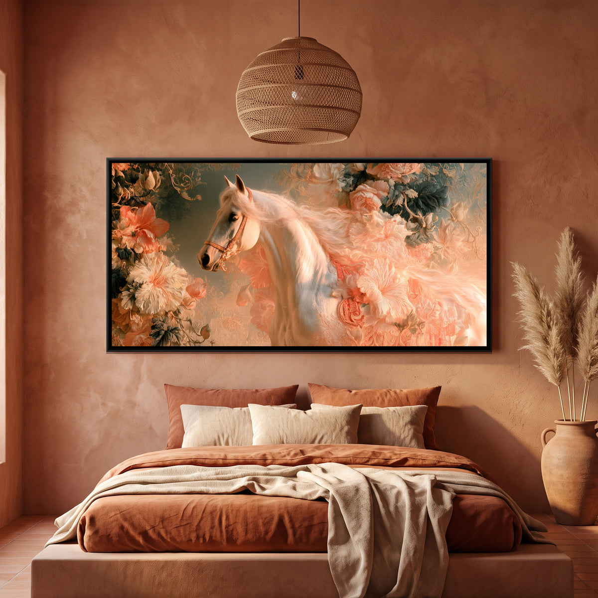 White Horse — framed canvas art hung on a wall