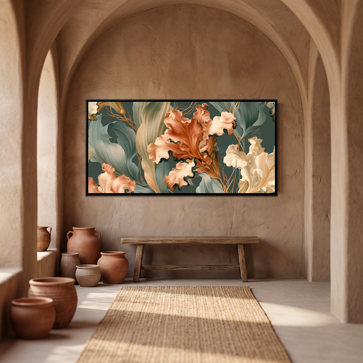 Art Nouveau Lilies — canvas art shown in a styled room