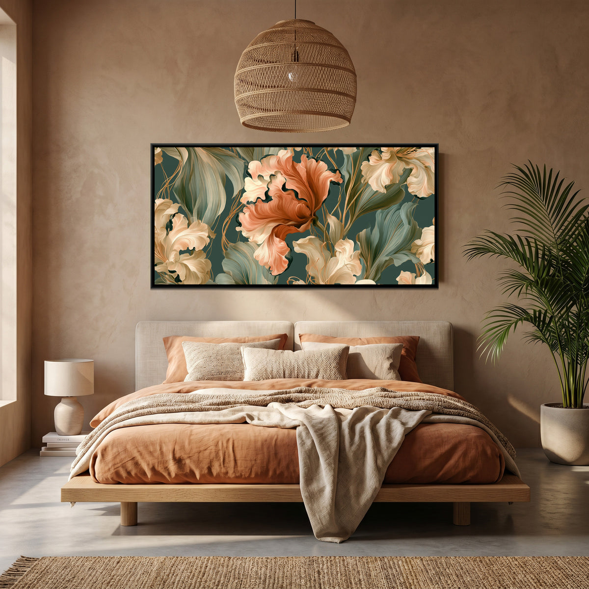 Art Nouveau Lilies — canvas art shown in a second room setting