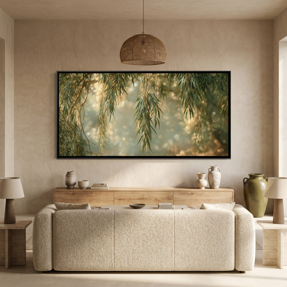 Willow Leaves — canvas art shown in a second room setting