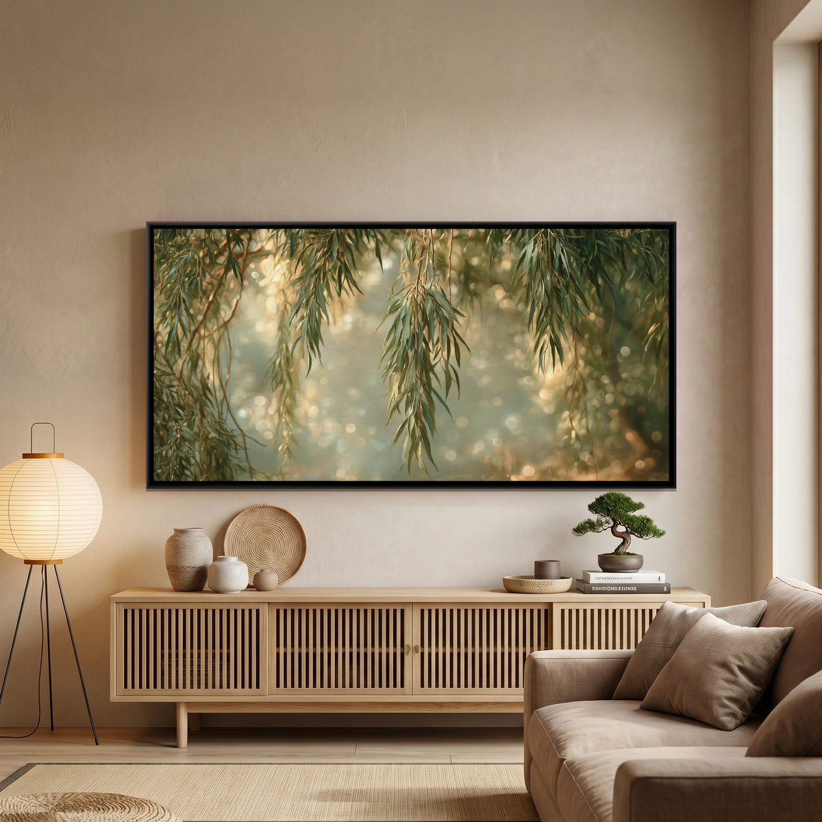 Willow Leaves — framed canvas art hung on a wall