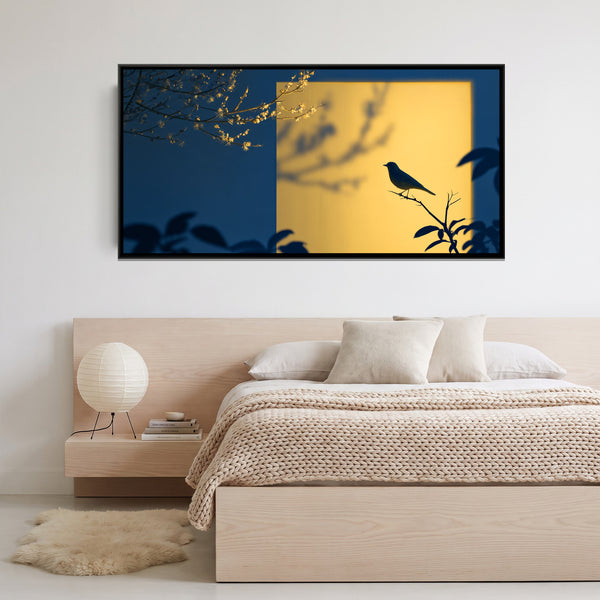 Bird and Plum Blossom — framed canvas art hung on a wall