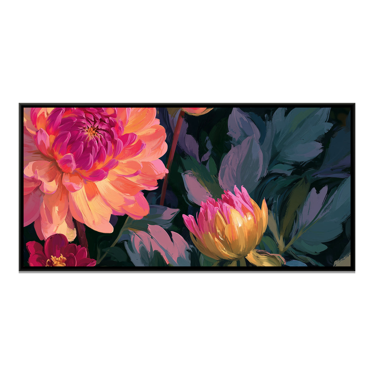 Dahlias — framed canvas print, front view