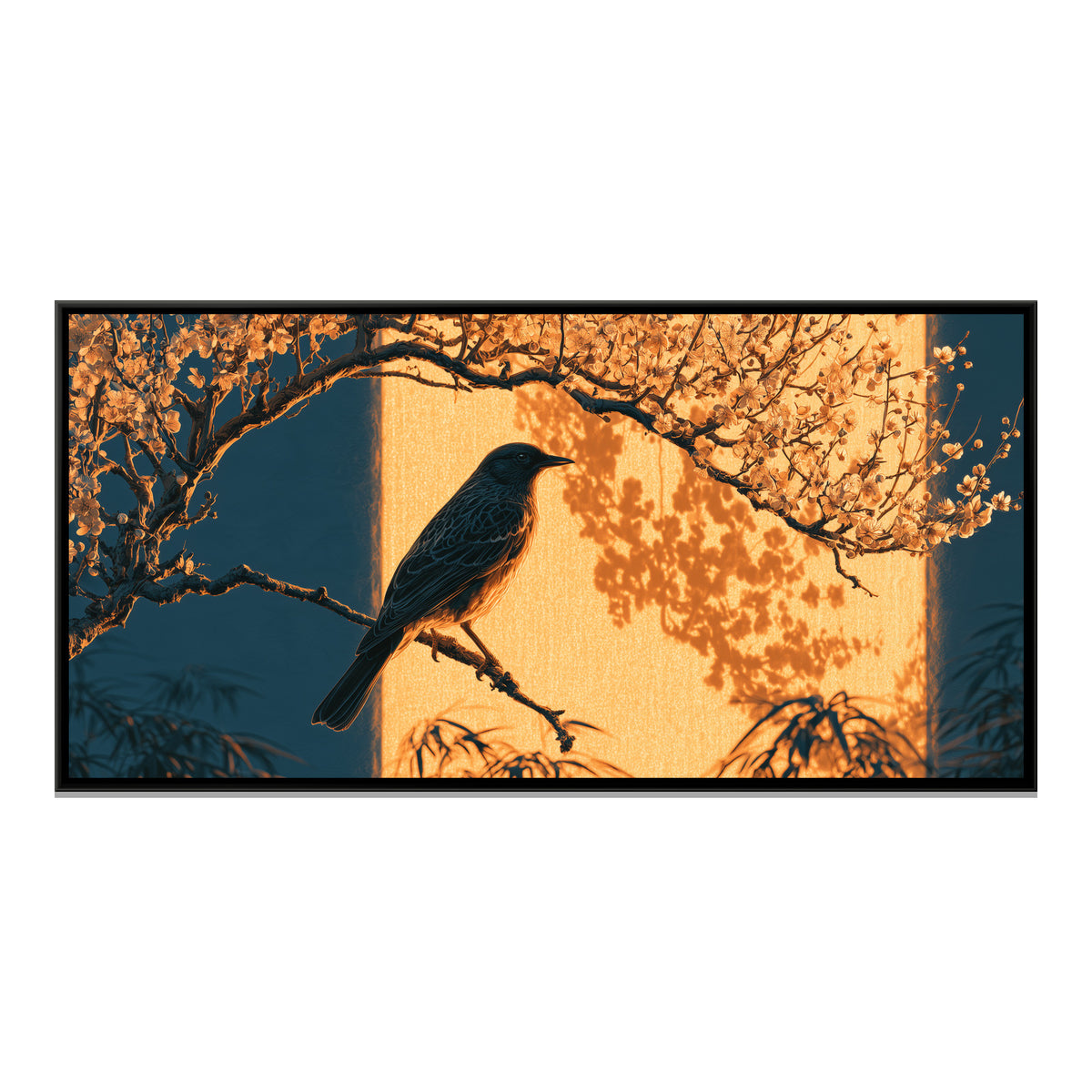 Bird and Plum Blossom — framed canvas print, front view