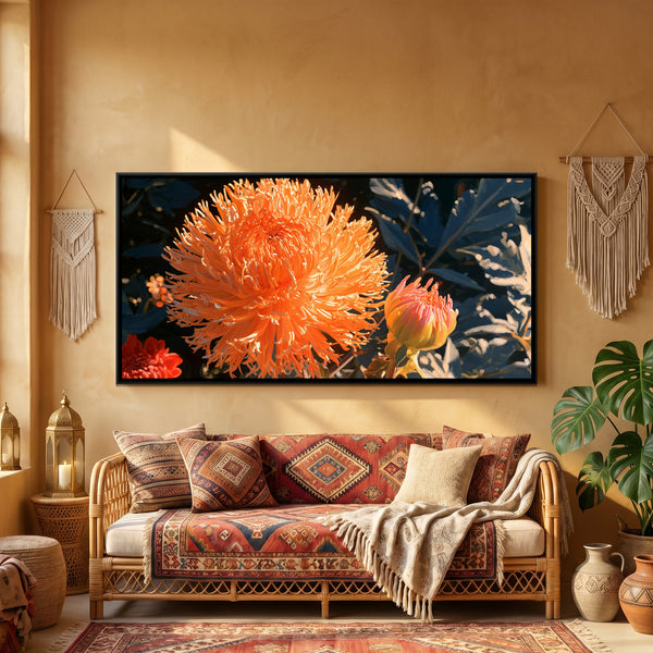 Dahlias — framed canvas art hung on a wall