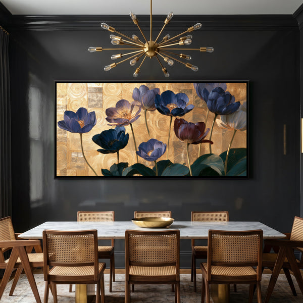 Klimt Flowers — framed canvas art hung on a wall