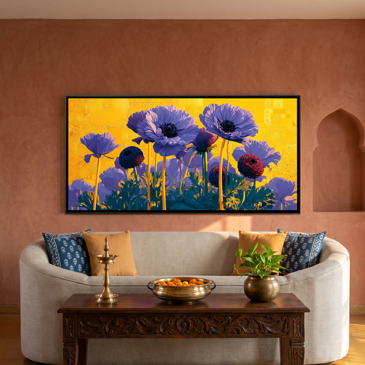 Klimt Flowers — framed canvas art hung on a wall