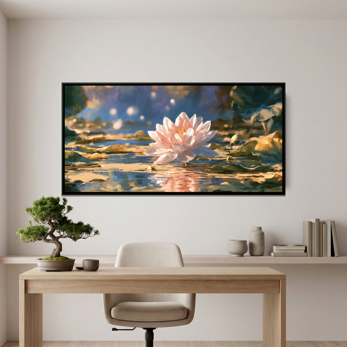 Pink Lotus — framed canvas art hung on a wall