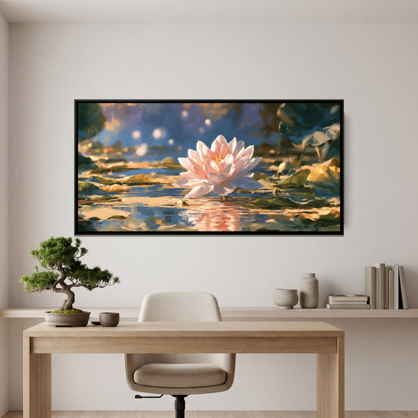 Pink Lotus — framed canvas art hung on a wall