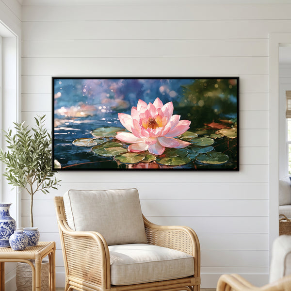 Pink Lotus — framed canvas art hung on a wall