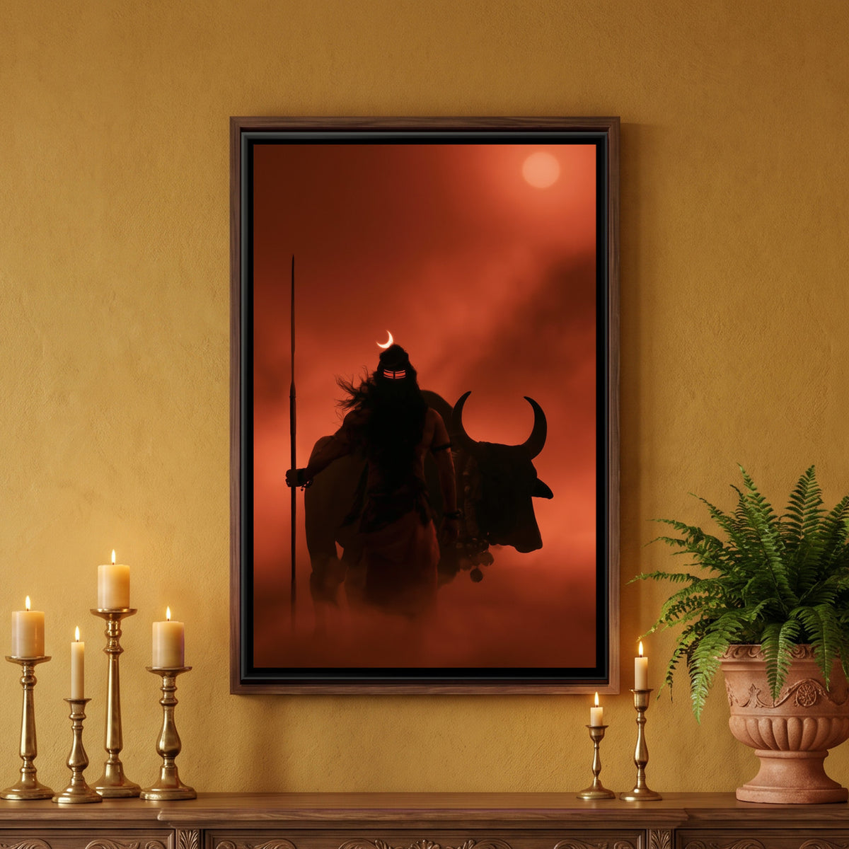 Mahadev and Nandi Ji — framed canvas art hung on a wall