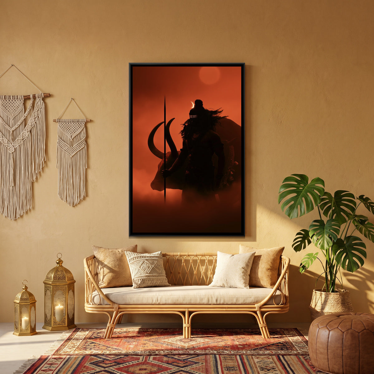 Mahadev and Nandi Ji — canvas art shown in a styled room